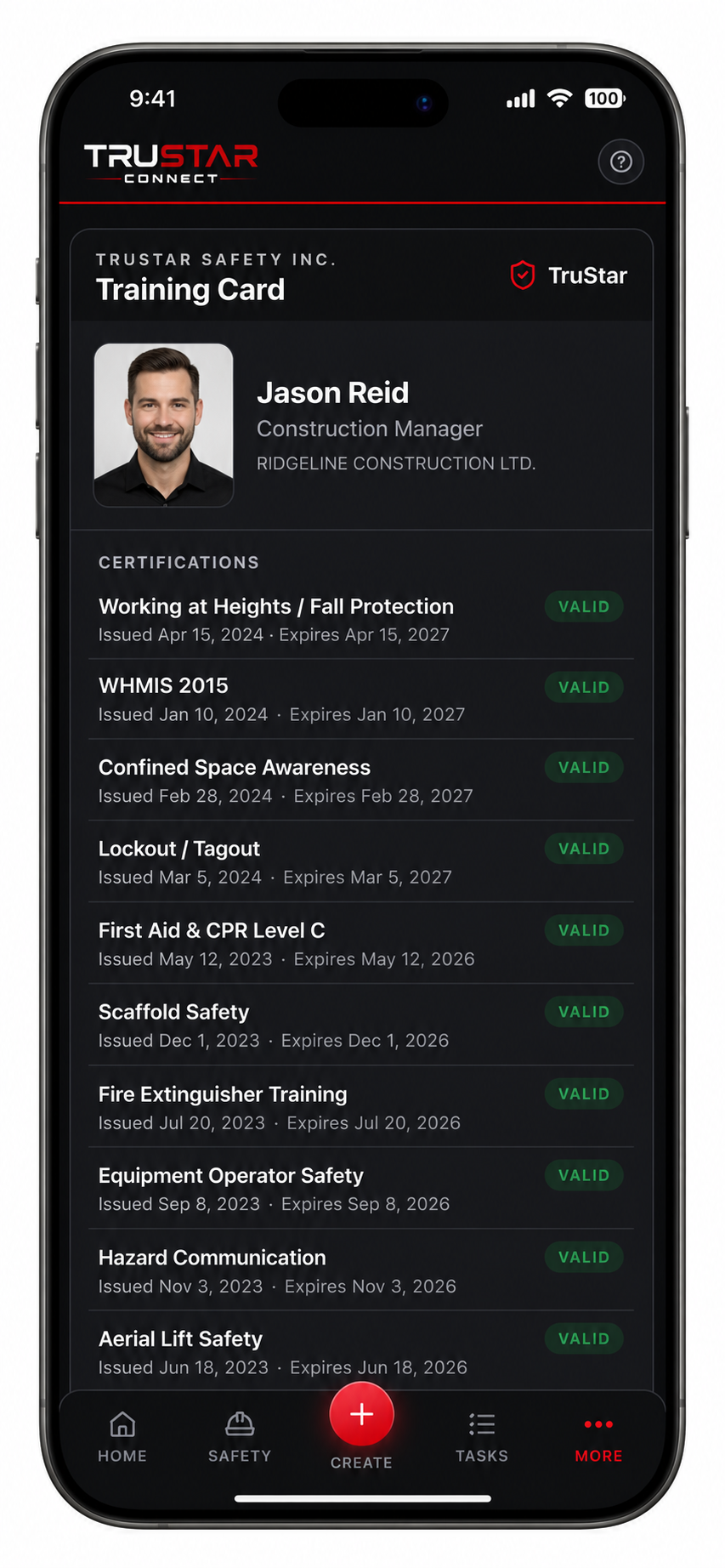 Screenshot of Safety ticket tracking for all workers including crew readiness assessments.