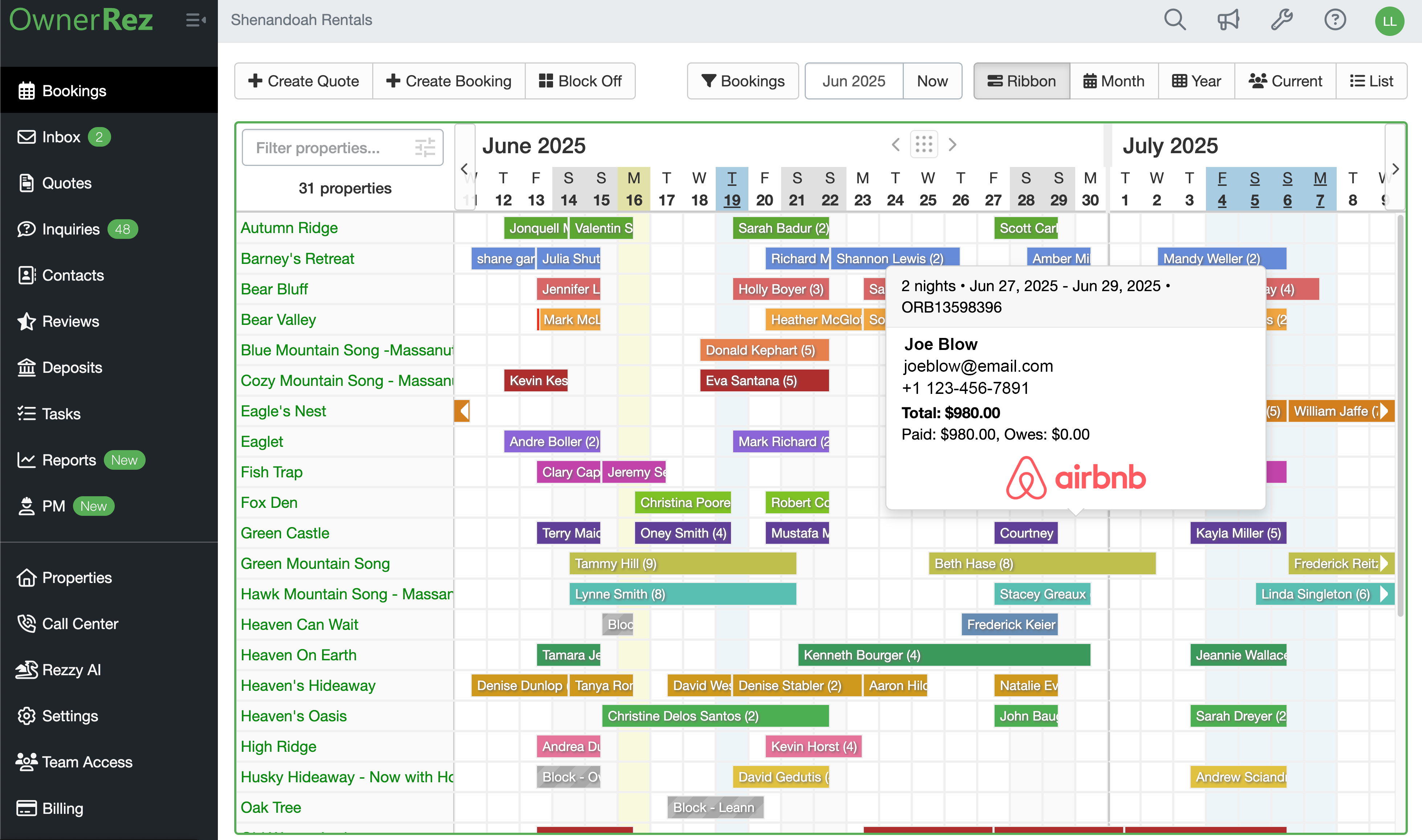 Screenshot of OwnerRez Booking Window
