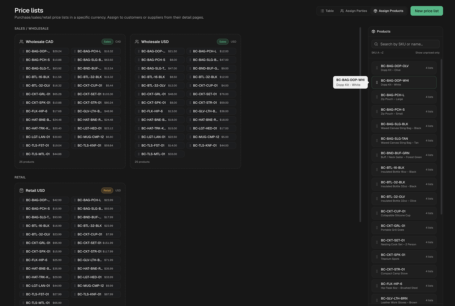 Screenshot of Assign Products