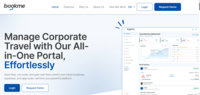 Screenshot of a snapshot of the Bookme Corporate Travel Management Portal, showcasing the dashboard for booking, approvals, and travel insights.