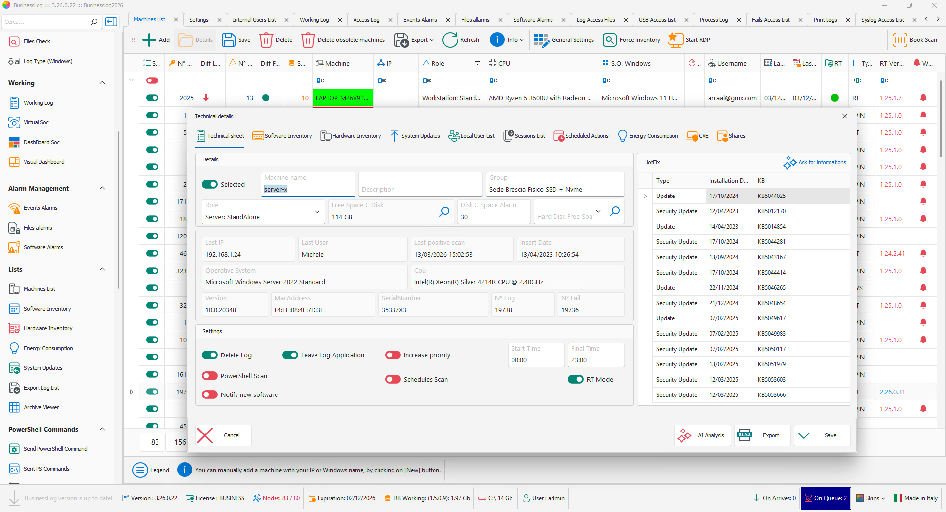 Screenshot of Machine Detail