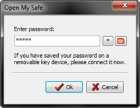 Screenshot of Change Safe Properties - this feature is used to modify the properties of Safes. The Safe’s name, size, password, or drive letter can be changed.