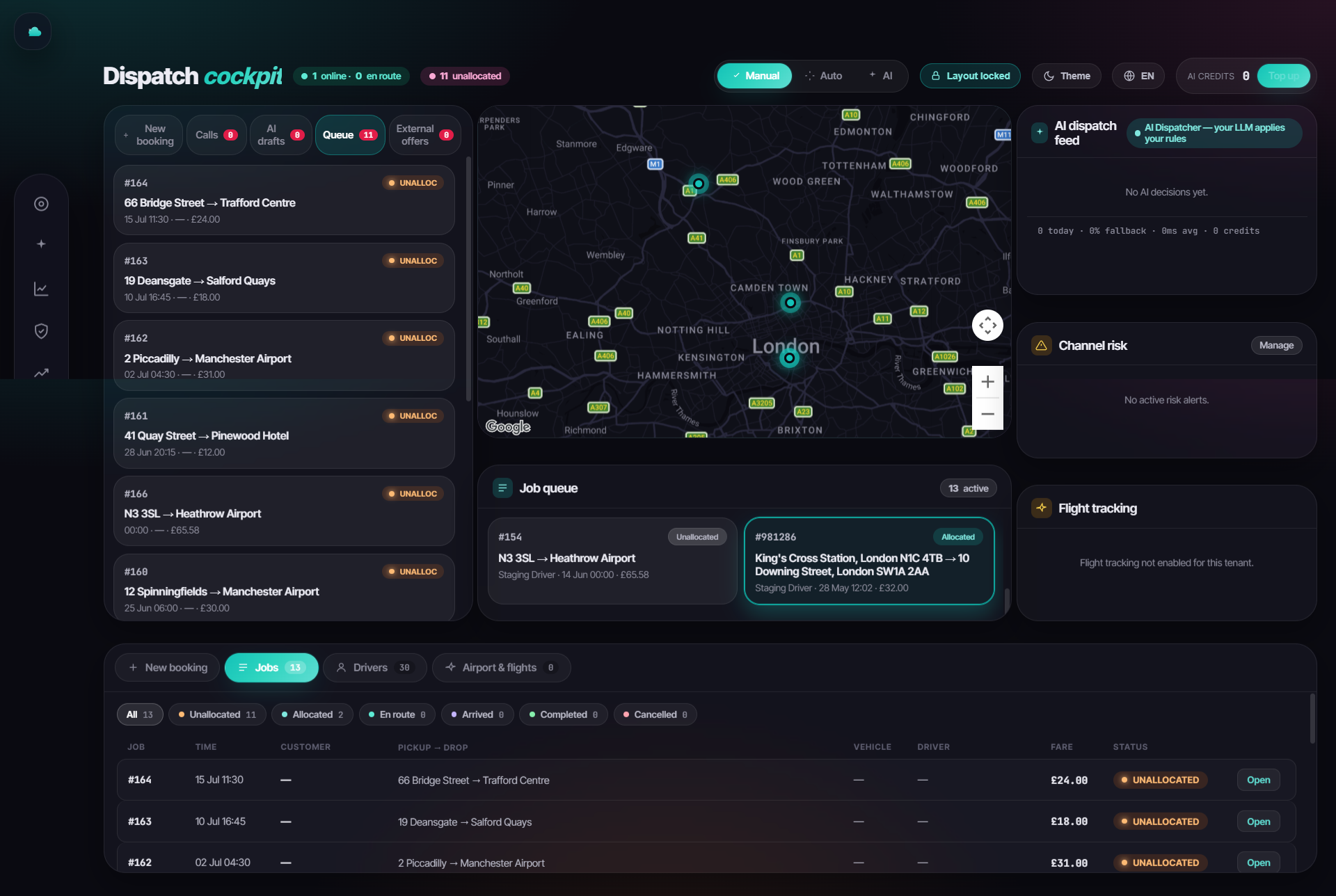Screenshot of Our Taxi Dispatch Panel