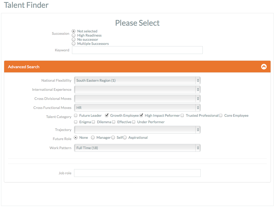 Screenshot of Talent search tools