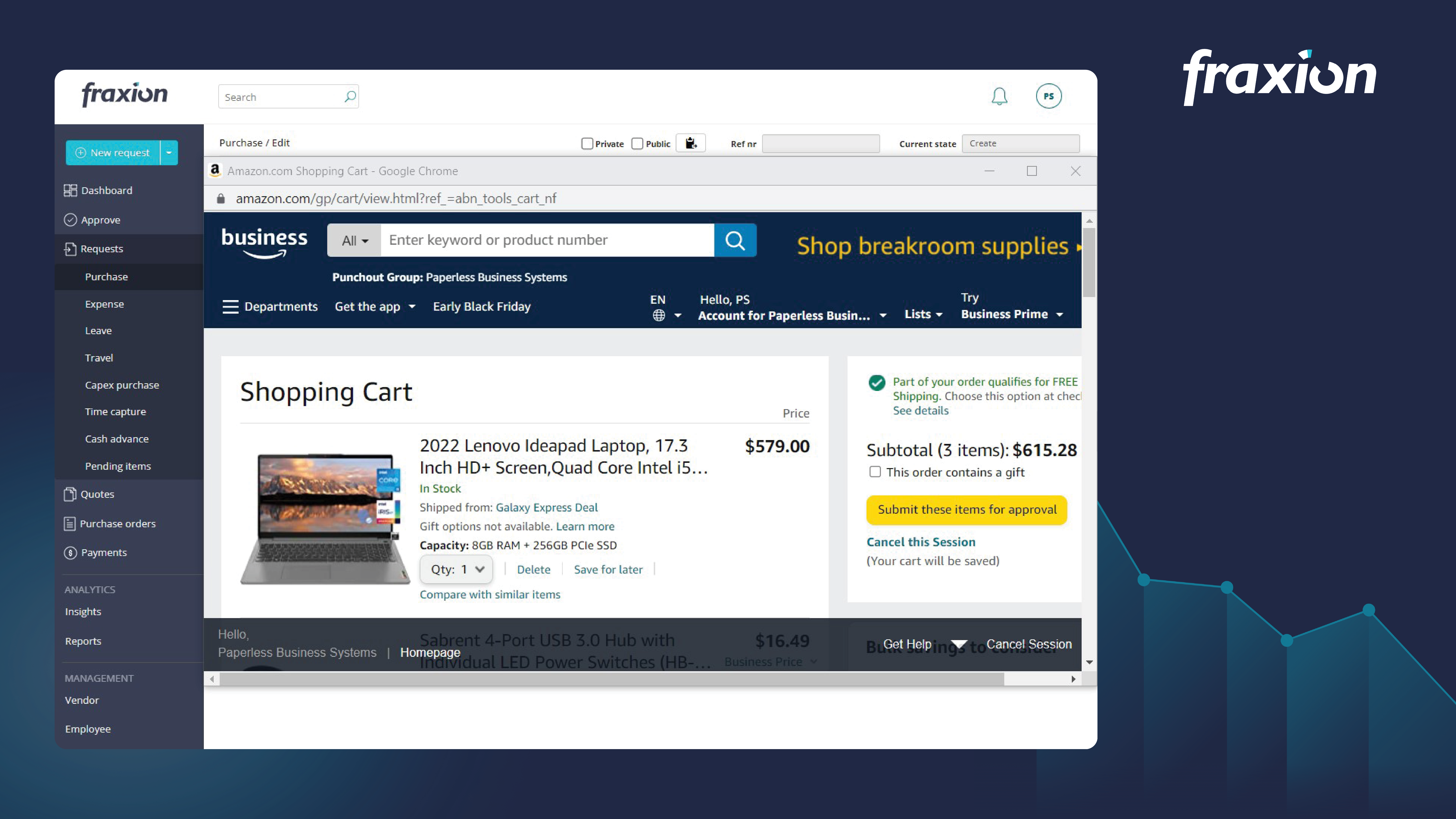 Screenshot of vendor approval, internal catalogs and PunchOut integrations