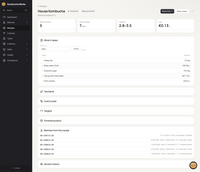Screenshot of Recipe page: scale a recipe to any volume, with cost per litre, target pH and every batch brewed from it.