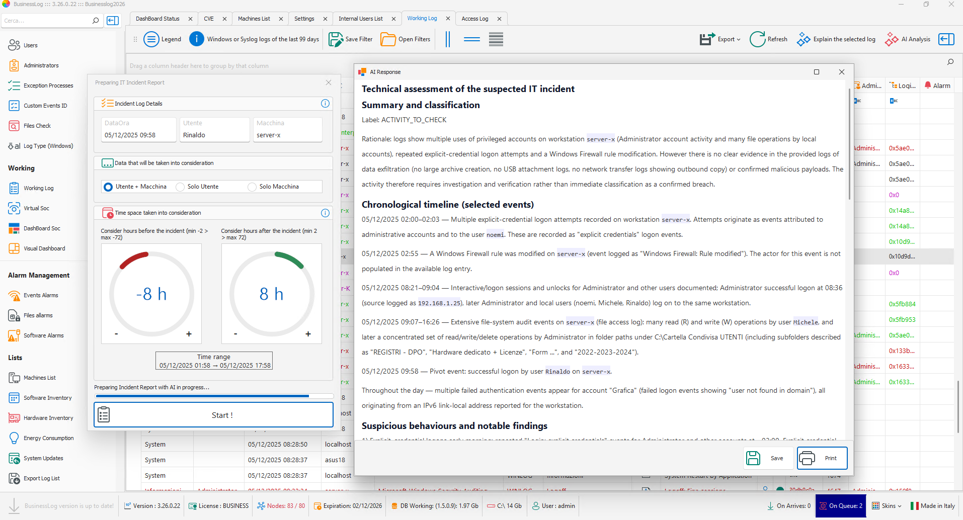 Screenshot of Incident Report