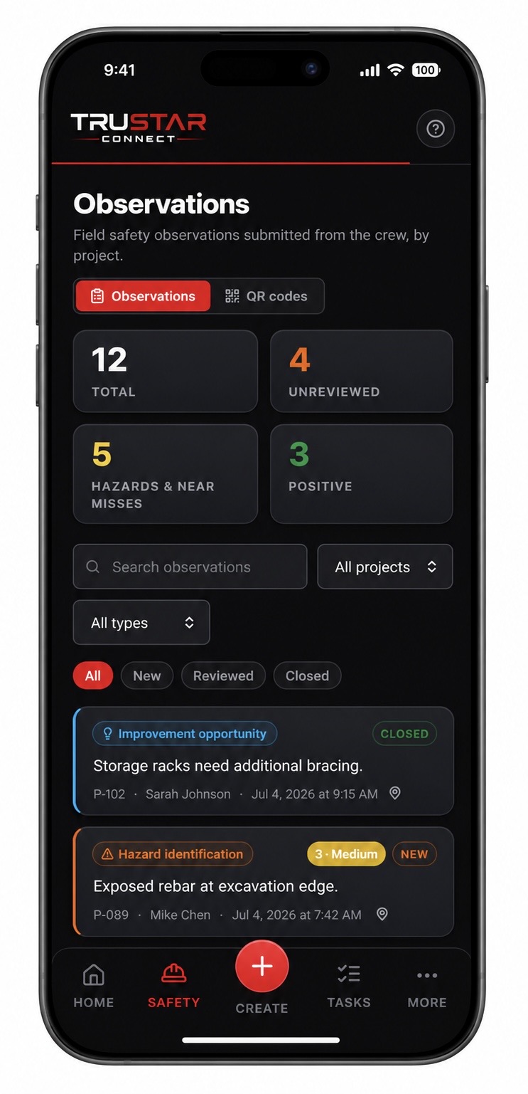 Screenshot of Observations powered by QR codes. Works fully offline.