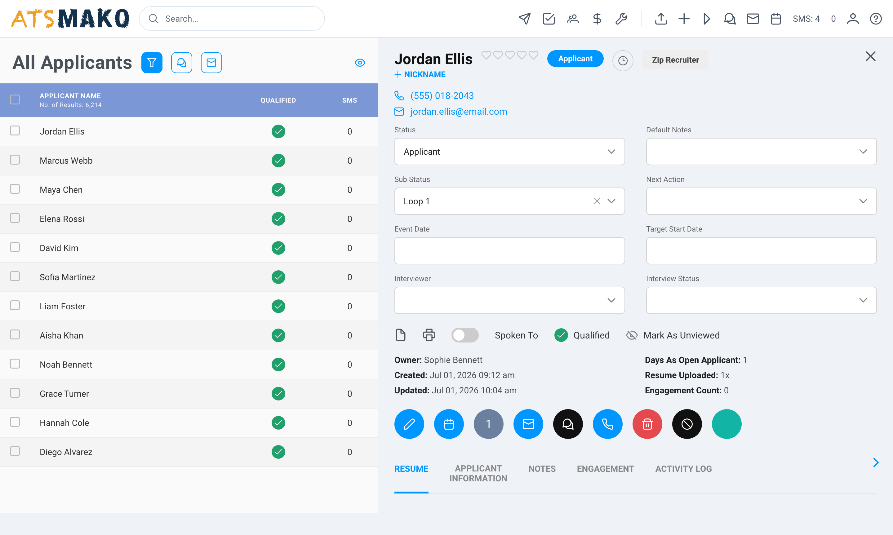 Screenshot of Applicant Flyout