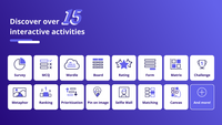 Screenshot of the Beekast activity library. The library includes items from quick polls and dynamic word clouds to in-depth surveys and collaborative boards.