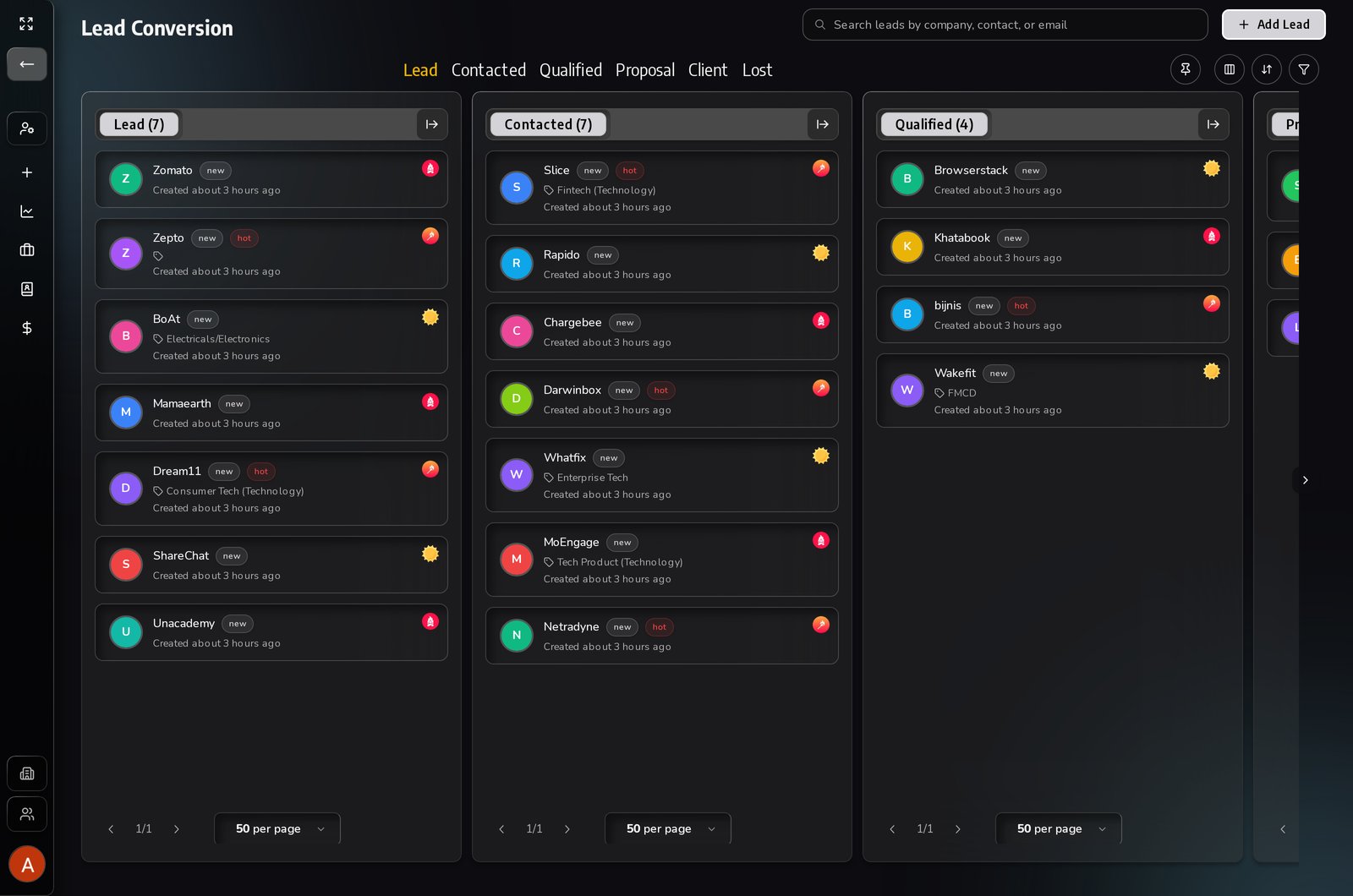 Screenshot of the place to manage all clients from sortinghat.