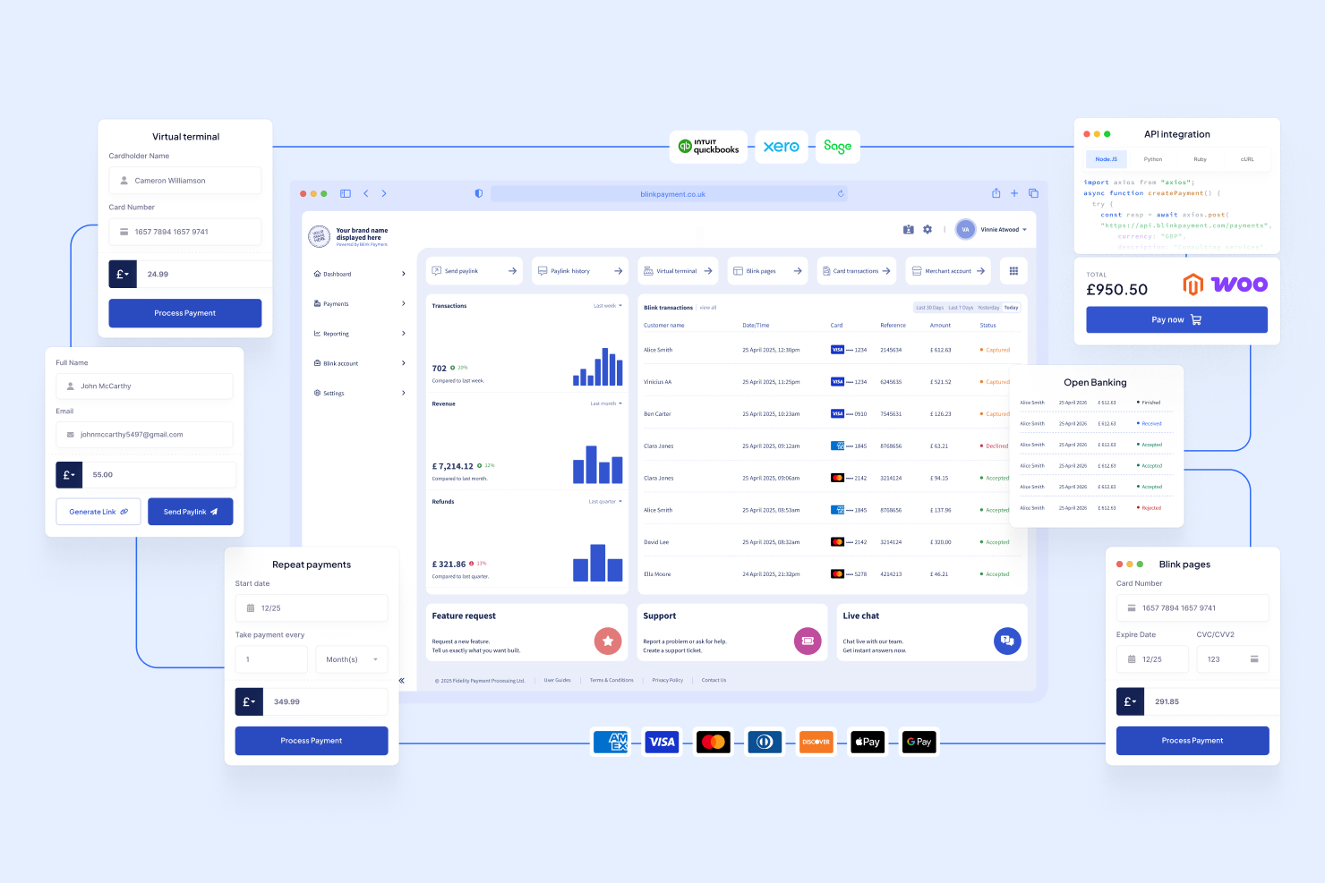 Screenshot of an overview of the Blink Payment payment platform