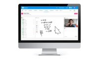 Screenshot of Live VIDEO or AUDIO sessions, shared whiteboards, live chats, and a hand-raising system that gives students the opportunity to participate in real-time discussions.