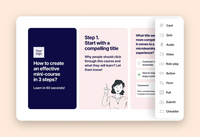 Screenshot of Microlearning design interface:
- AI to jump-start mini-course creation
- Built-in microlearning framework
- Expert-made templates to choose from