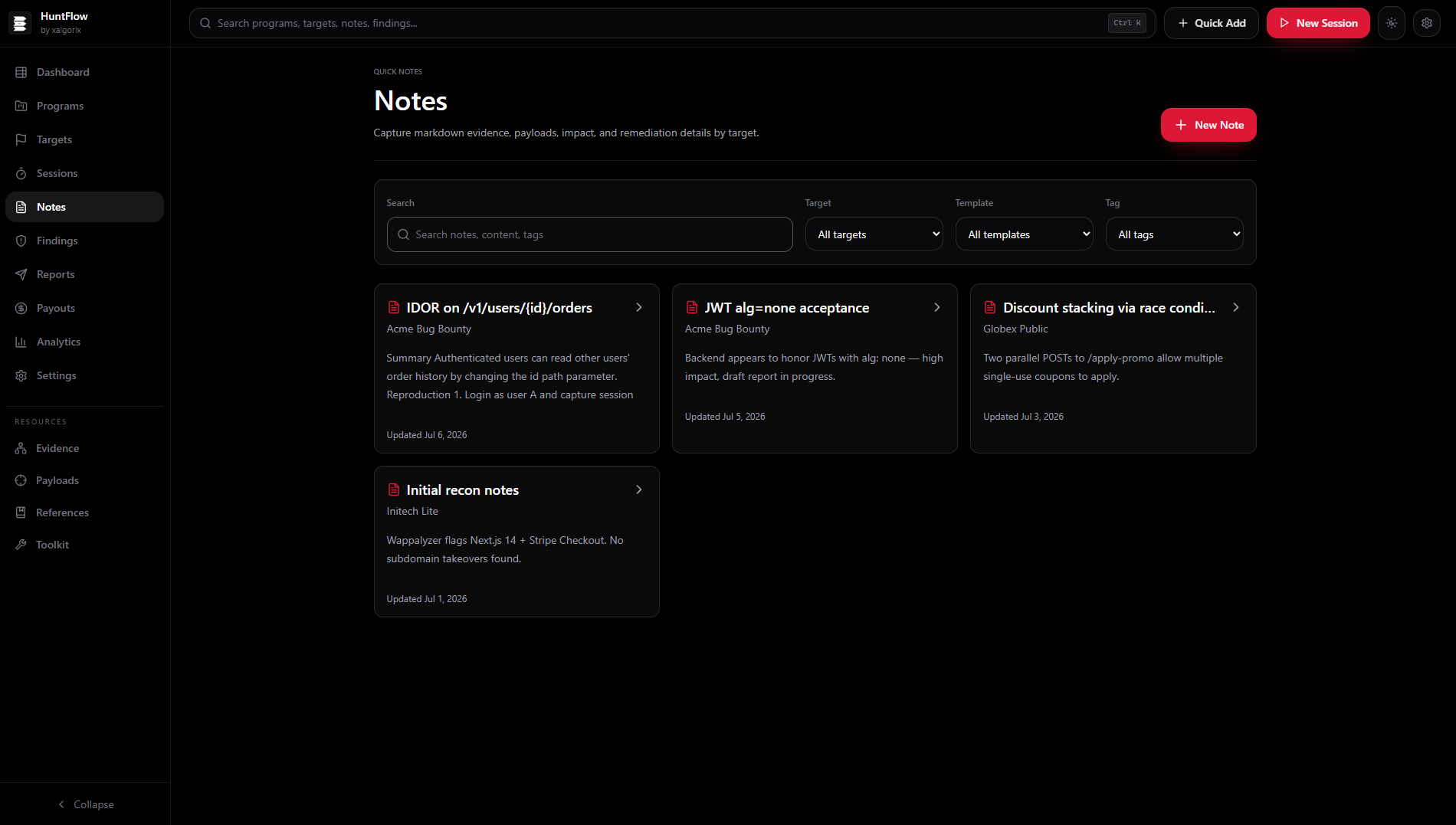 Screenshot of Notes