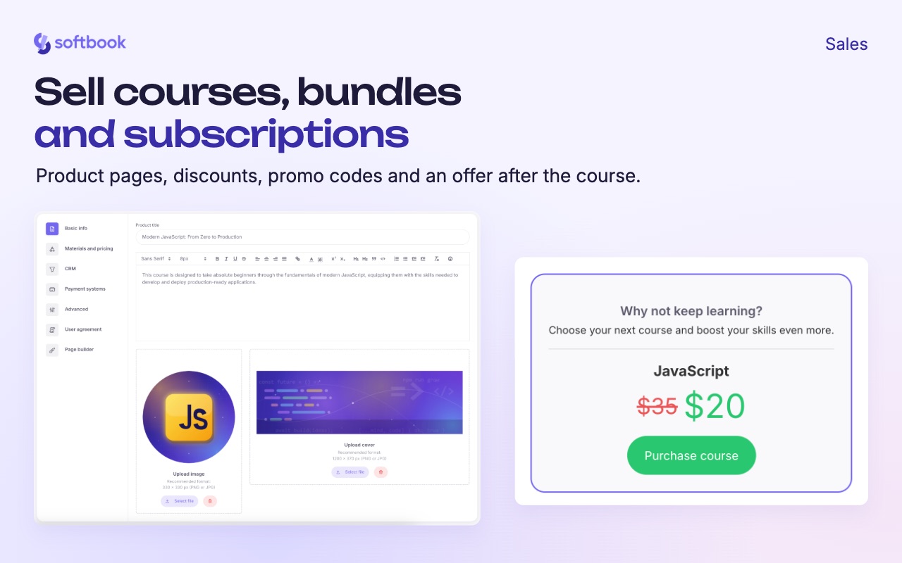 Screenshot of Sell courses, bundles and subscriptions