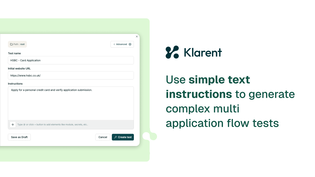 Screenshot of simple language instructions, used to generate test flows.