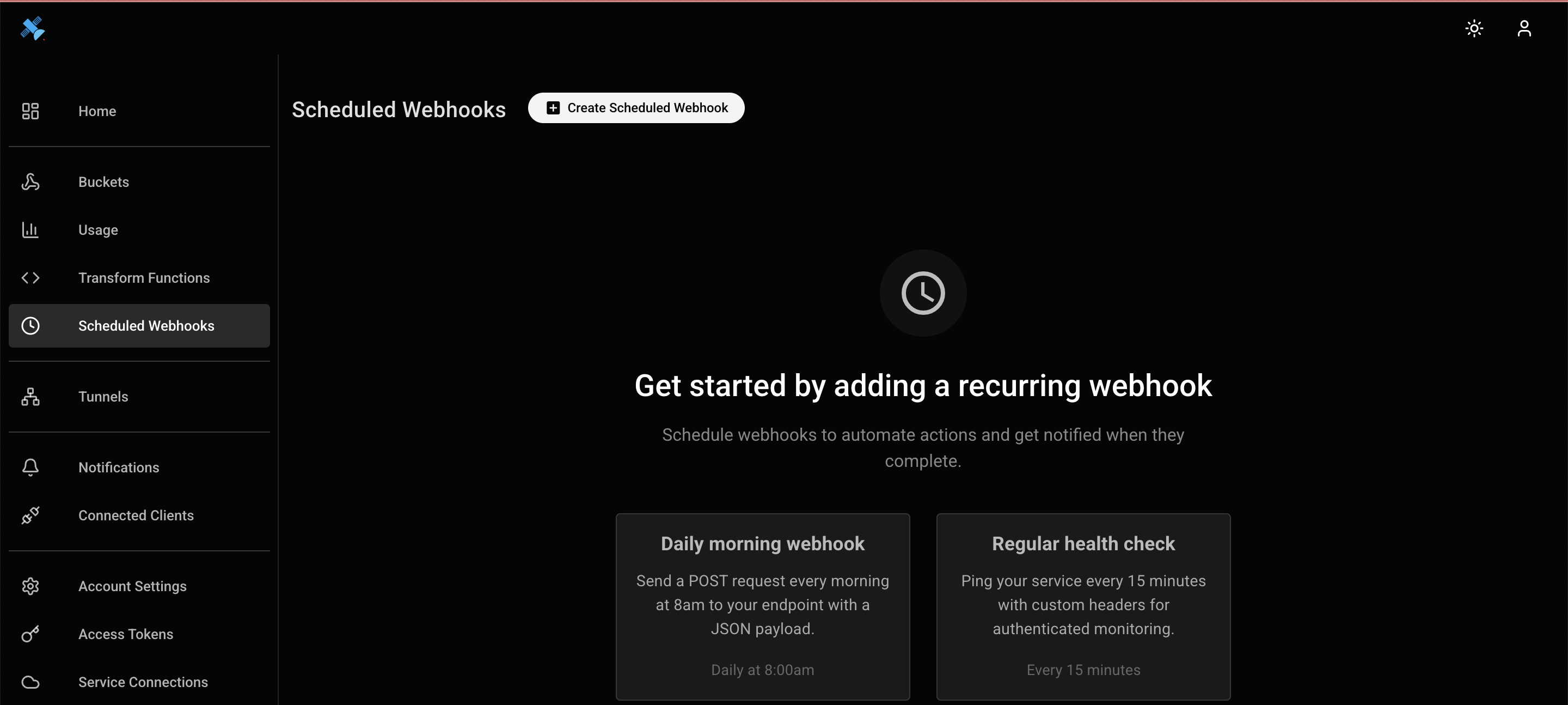 Screenshot of schedule recurring webhooks