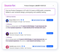 Screenshot of the search tool, used to conduct searches across 650M+ profiles with AI that delivers the best matches for any role.