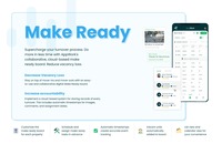 Screenshot of AppWork's Make Ready board a collaborative tool that helps manage move-ins and move-outs, to reduce vacancy losses and increase accountability. Its features include customizable task boards, automatic event tracking, and digital record-keeping.