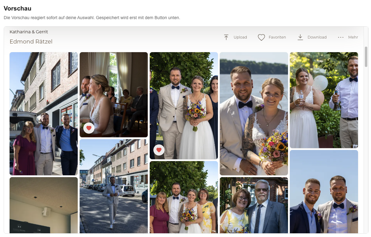 Screenshot of Clients can select favorites, choose images, and leave comments directly inside the gallery for a streamlined online proofing workflow.