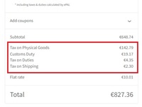 Screenshot of Example basket showing the basket-level tax & customs duty calculation