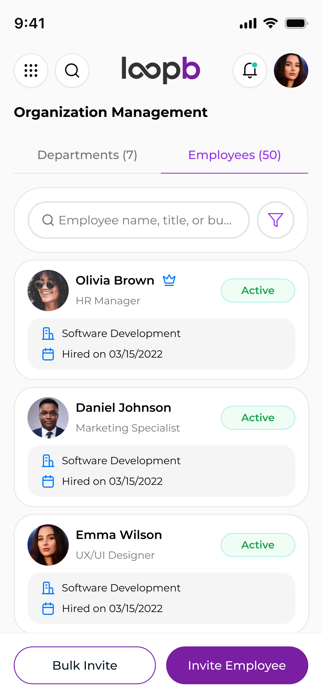 Screenshot of a live org chart and directory, so anyone can find anyone without asking around.