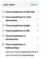 Screenshot of a checklist that analyzes content for a focus keyword in the most critical areas.