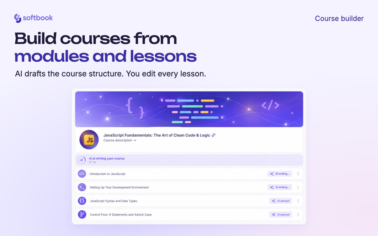 Screenshot of Build courses from modules and lessons