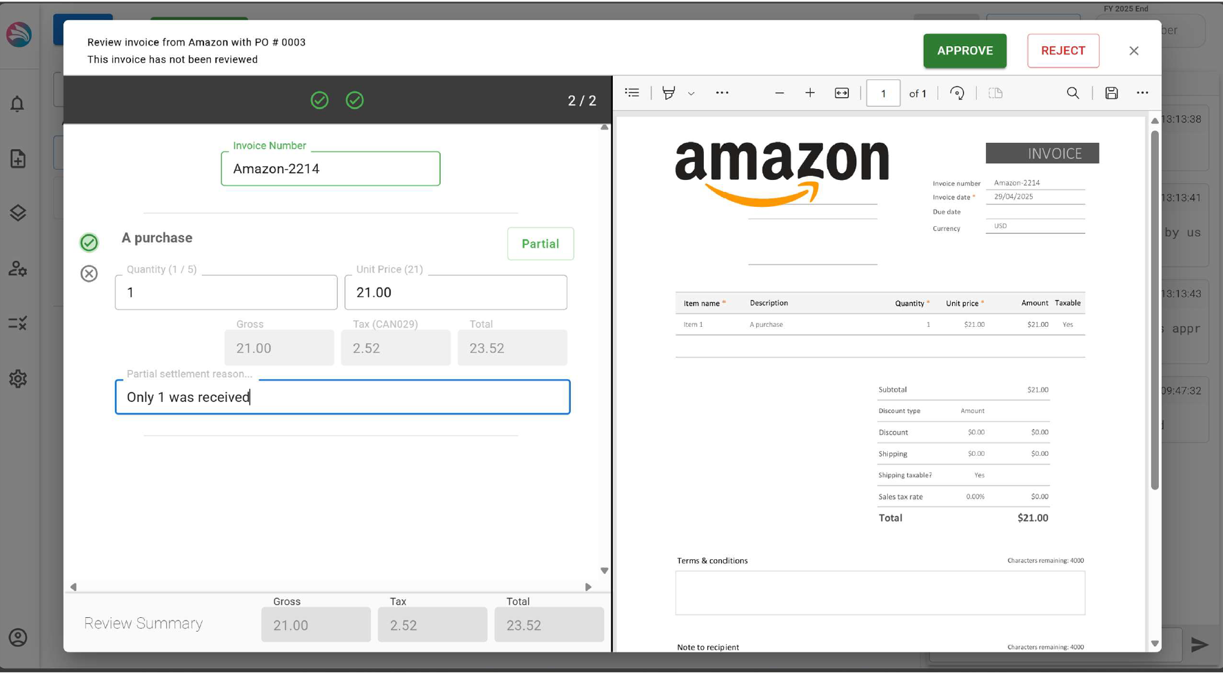 Screenshot of Where to match invoices to purchase orders.