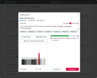 Screenshot of Content editing and publishing menu with content optimization suggestions, automated tagging, extracted images, hashtag suggestions and scheduling tools.