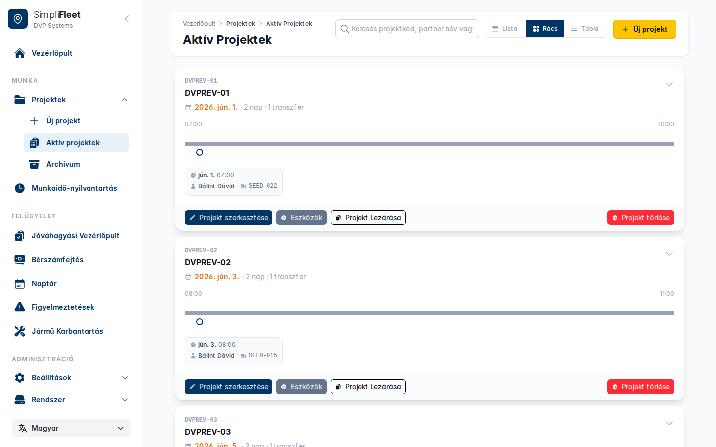Screenshot of Projects