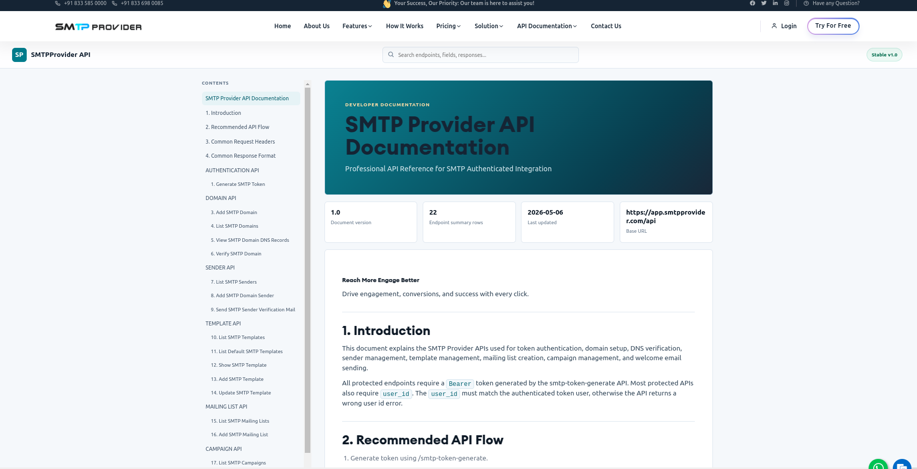 Screenshot of API/SMTP setup