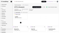 Screenshot of the interface to build transfer automations with a visual builder with actions such as move, rename, PGP encryption/decryption, and compression.