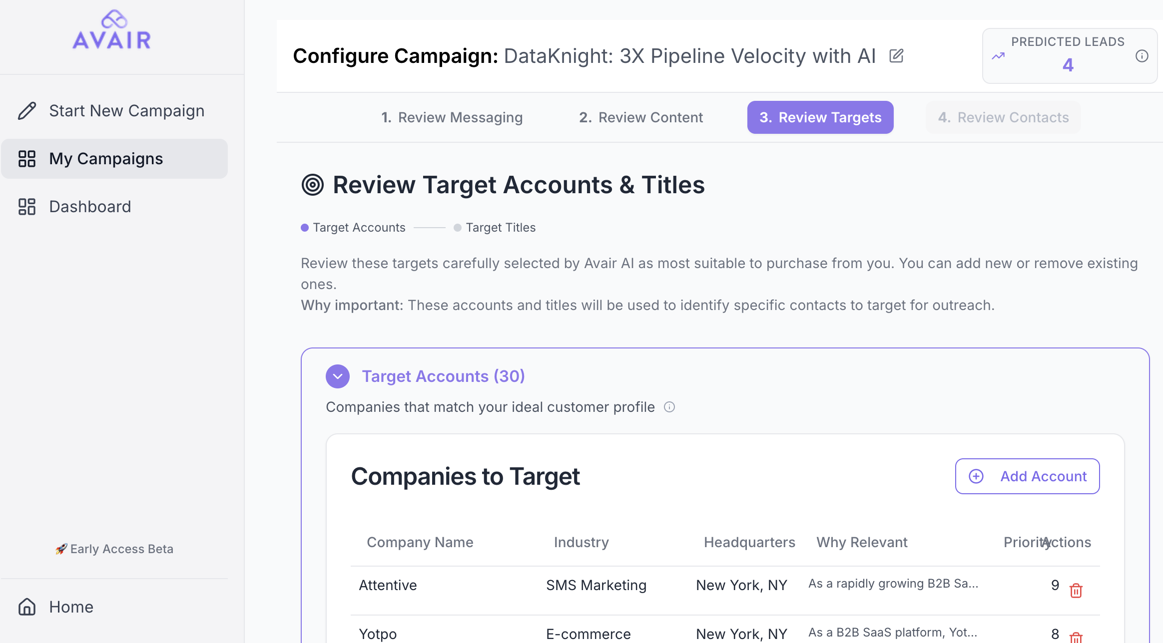 Screenshot of Target Accounts Generated