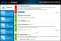 Screenshot of the Dashboard - This feature gives one-click access to key erasure tools, alerts you when tasks are needed to keep your data secure, notifies you about updates and subscription status, and includes a handy news section.