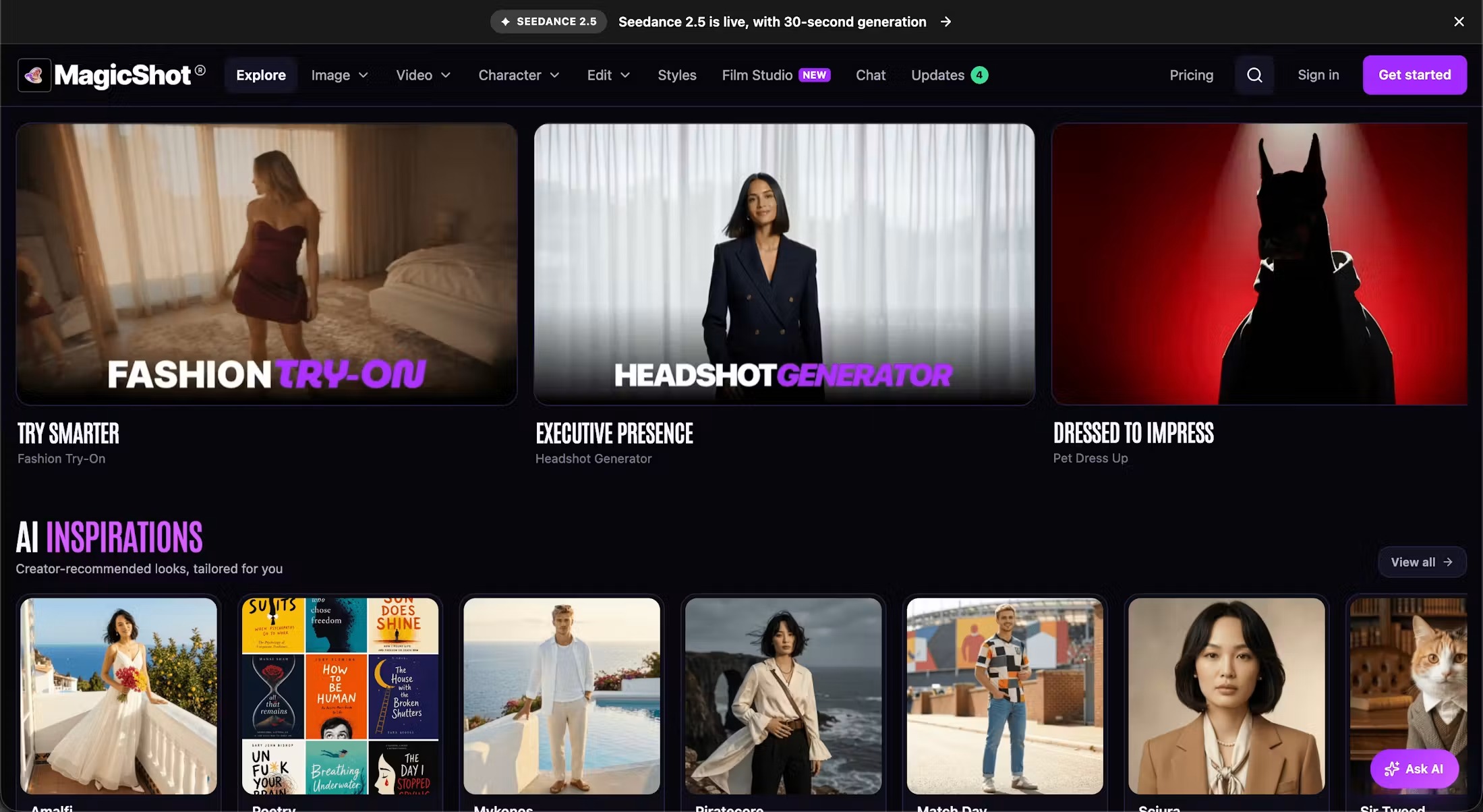 Screenshot of MagicShot AI Web App