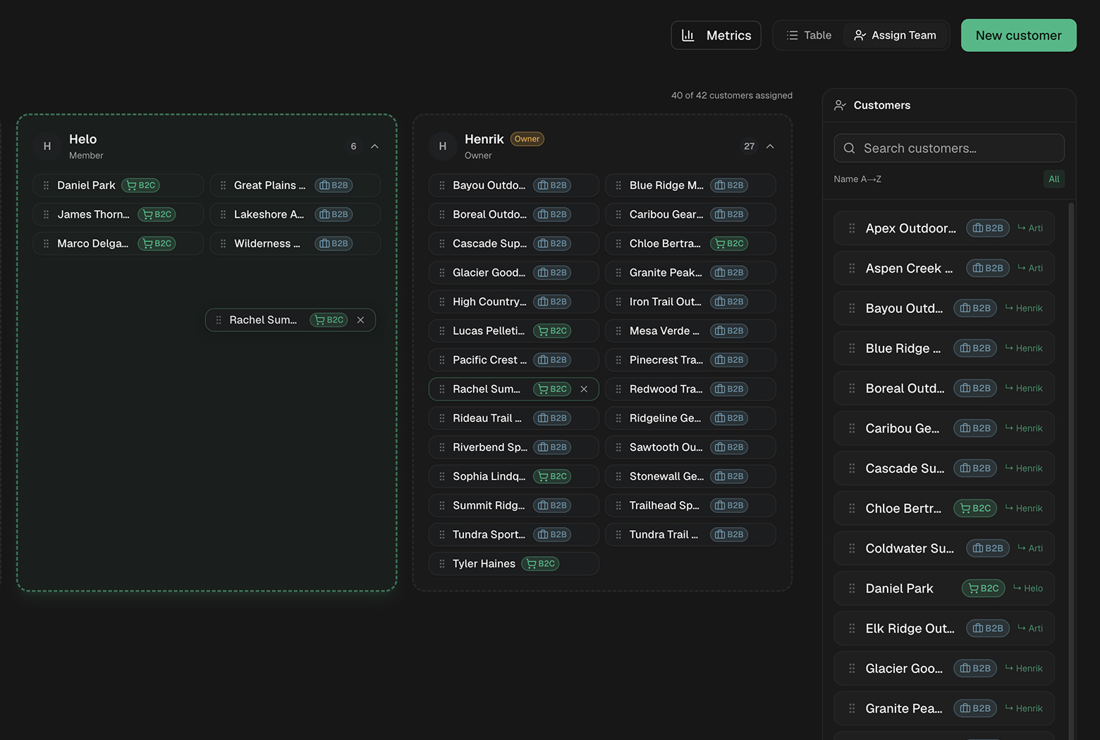 Screenshot of Assign Team