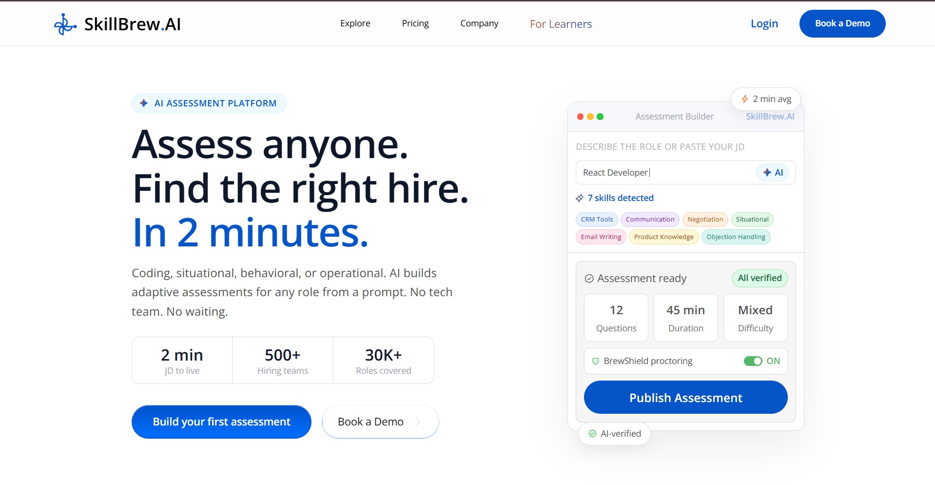 Screenshot of AI Assessments