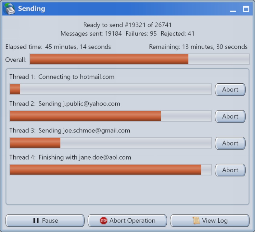 Screenshot of Sending Progress