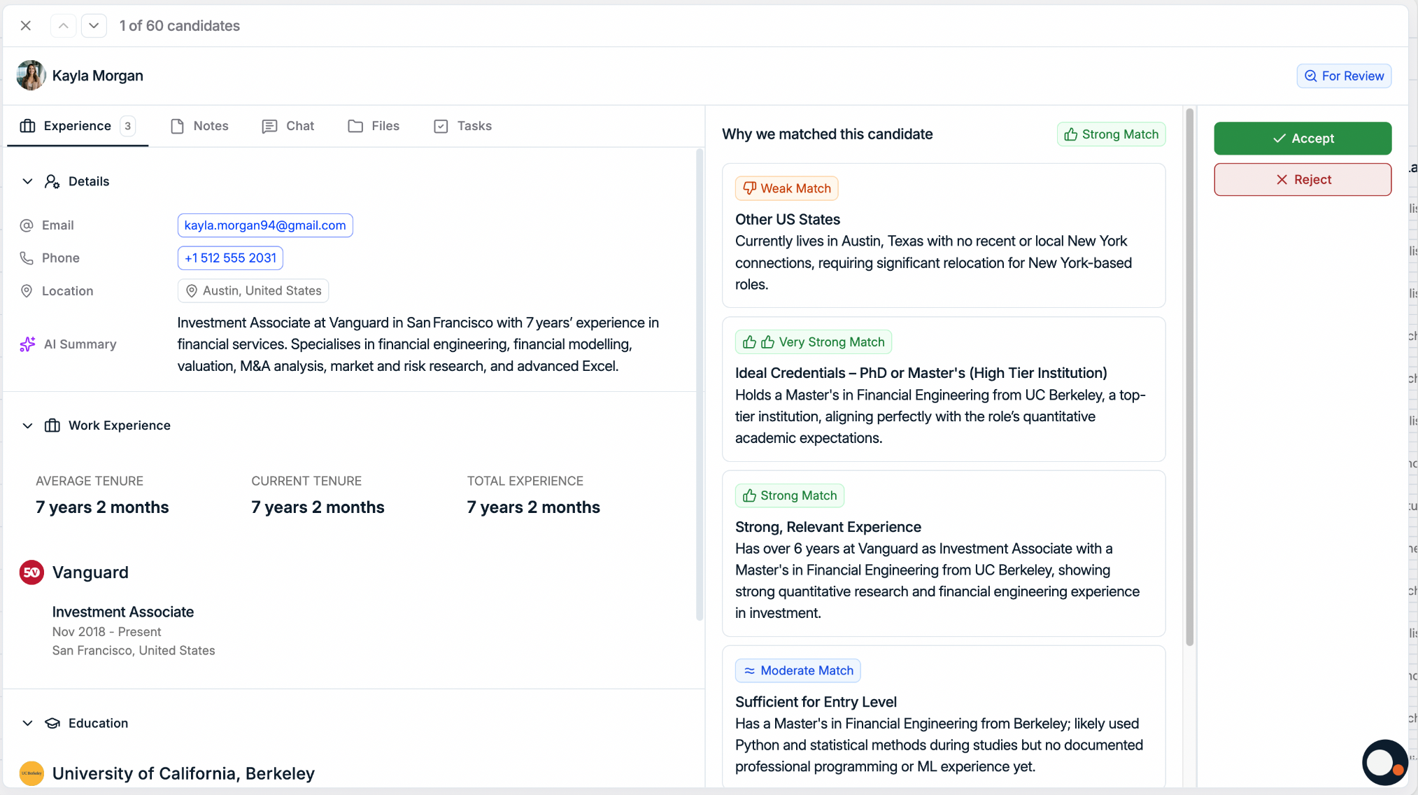 Screenshot of AI Matching in Spott