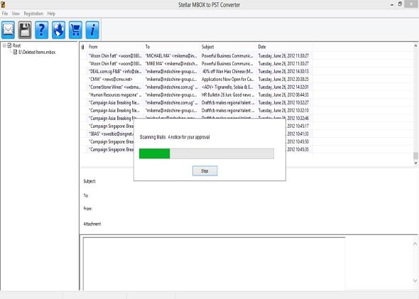 Screenshot of Scanning Selected MBOX File