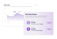 Screenshot of how Syskit Point provides clear visibility into SharePoint storage usage, helping resource owners track storage trends, identify oversized workspaces, and spot unnecessary file versions. With built-in cleanup options and customizable policies, owners can remove outdated or redundant data, optimize storage, and prevent capacity issues. This proactive approach supports cost savings, improves workspace organization, and helps maintain a healthy Microsoft 365 environment.