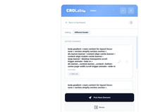 Screenshot of CROLabs Editor overlay for editing an experiment variant ("Different Header"), showing CSS selector changes and a "Pick New Element" function