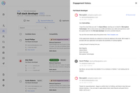 Screenshot of automated candidate engagement. Reccopilot connects with candidates, replies to applicants' queries and coordinates between multiple parties to setup interviews.