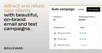 Screenshot of an example of Boulevard's on-brand email and text campaigns. Here, users can set automated email campaigns to improve client retention and increase average customer LTV.