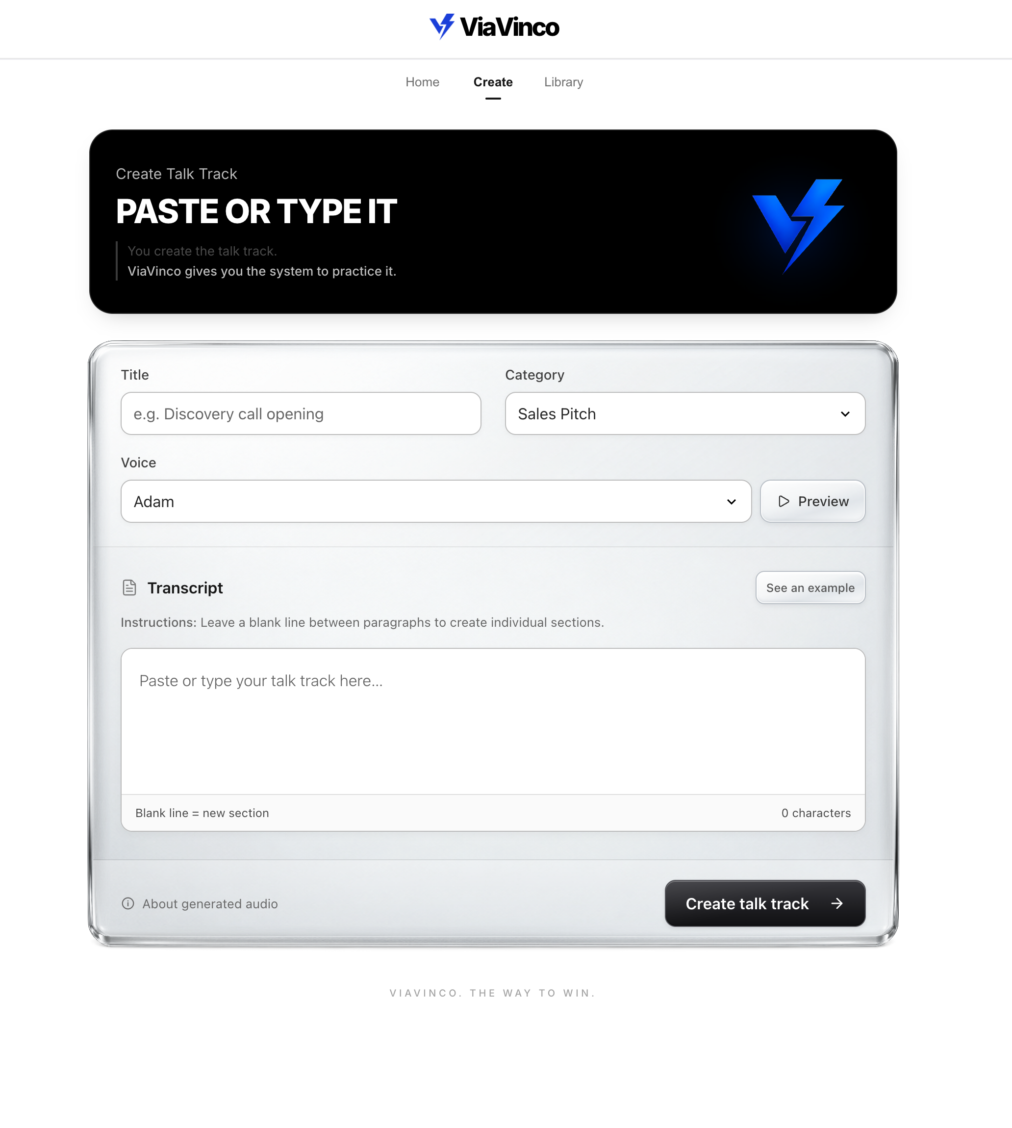 Screenshot of Create a Talk Track
