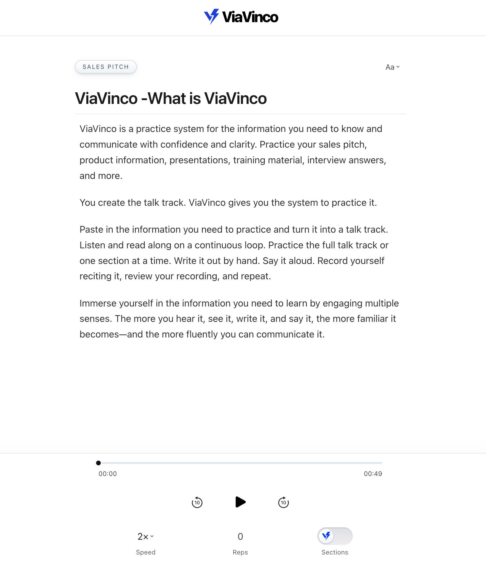 Screenshot of Full Talk Track Player