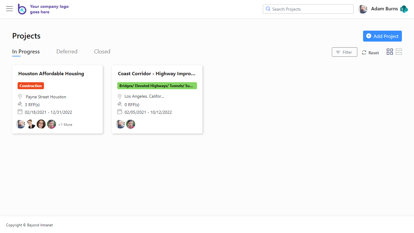 Screenshot of Project Dashboard