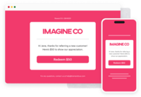 Screenshot of brand emails and landing pages with logos, colors, and personalized copy.